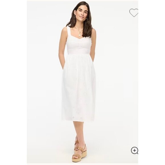 J.Crew $148 Eyelet Midi Dress in White Size 14 CI223 - Picture 1 of 9